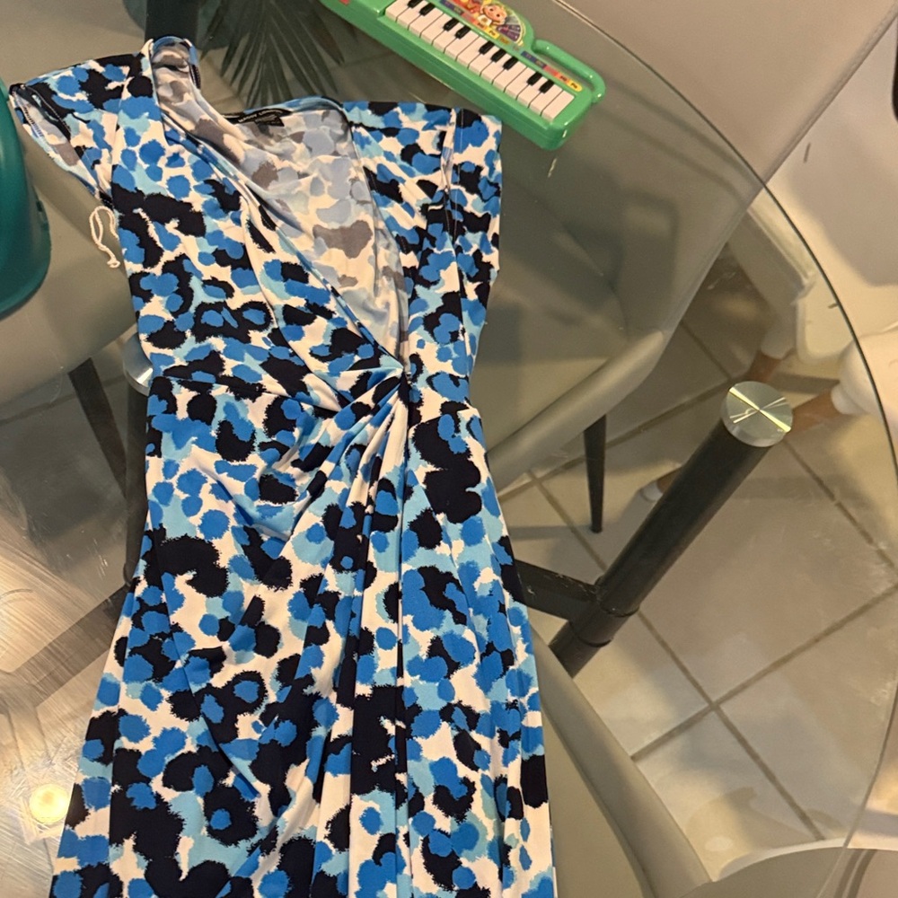 Maggy London Blue and White Abstract Maxi Dress